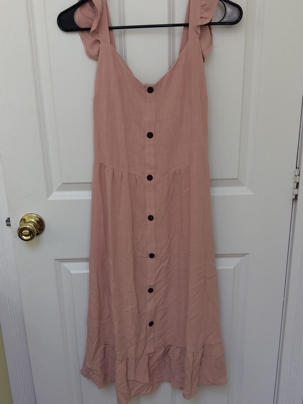 Monteau Coral Button-Front Midi Dress with Ruffle Straps